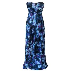 Jessica Simpson Strapless Blue Floral Formal Maxi Dress Small